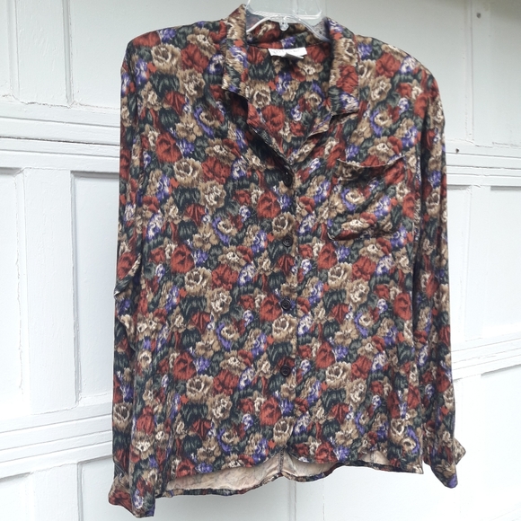 Vintage Blouse Button Down Roses Bold Print Camo - Picture 13 of 13
